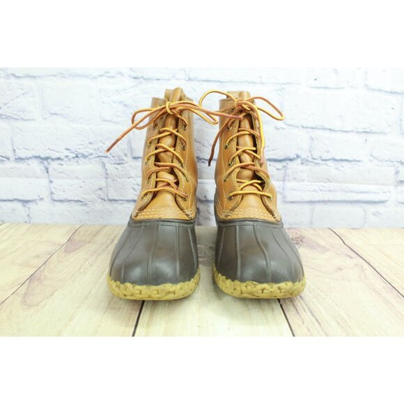 LL Bean Brown Leather Lace Up Unlined Ankle Duck Boots Size 6 M - Picture 4 of 10